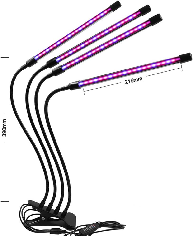 TOMVAES Clip on LED Grow Light for Indoor Plants, Full Spectrum 40W Leds Clip Plant Lights with Flexible Gooseneck, 3/9/12H Timer, 9 Level Brightness, 3 Spectral Modes,4 Tubes