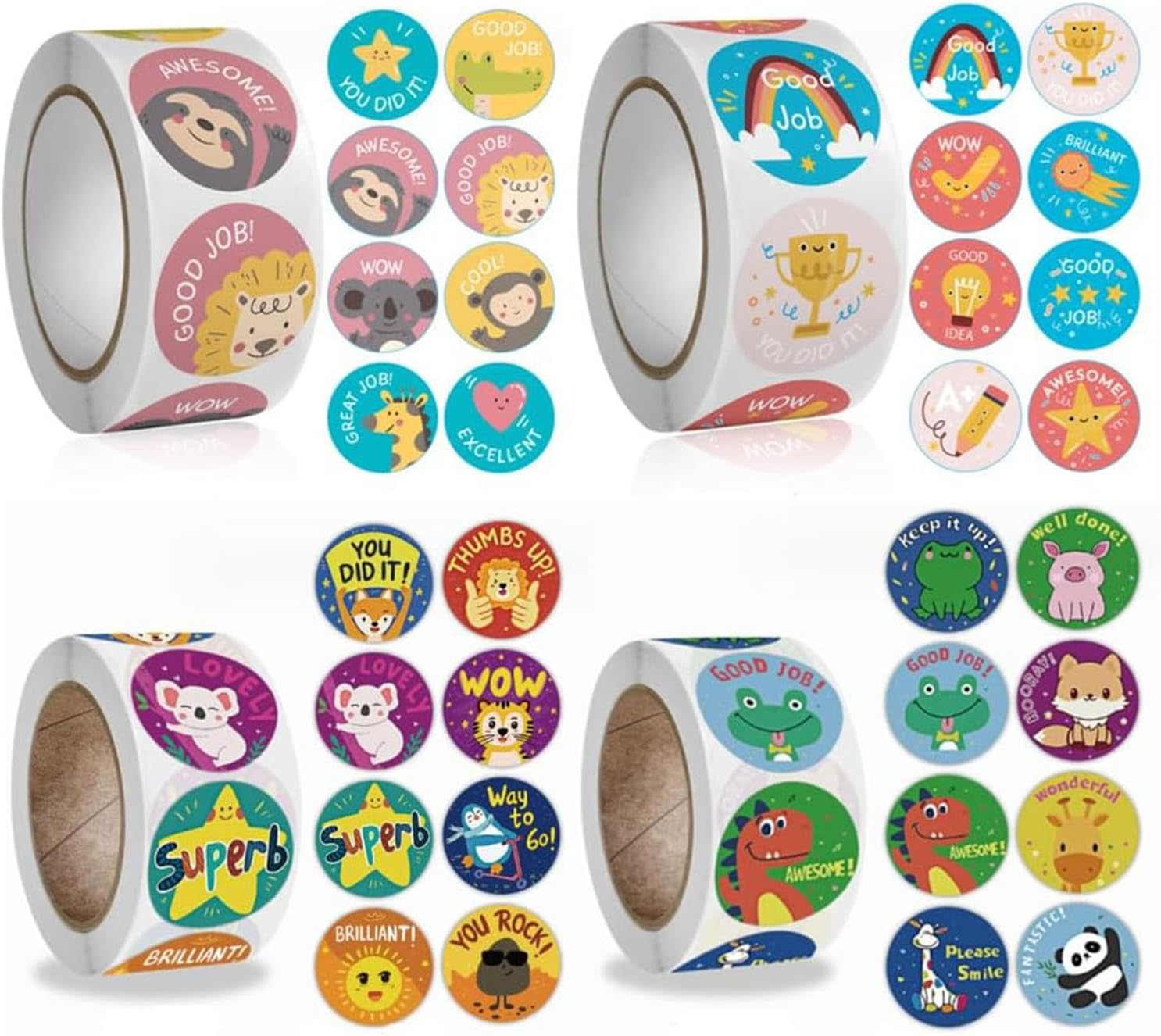 Mtxorvix 2000PCS Kid Stickers，Motivational Reward Stickers for Kids,Animal Cartoon Motivational Stickers, 4 Roll Motivational Stickers in 24 Designs for Children Students Teachers Classroom image number 2