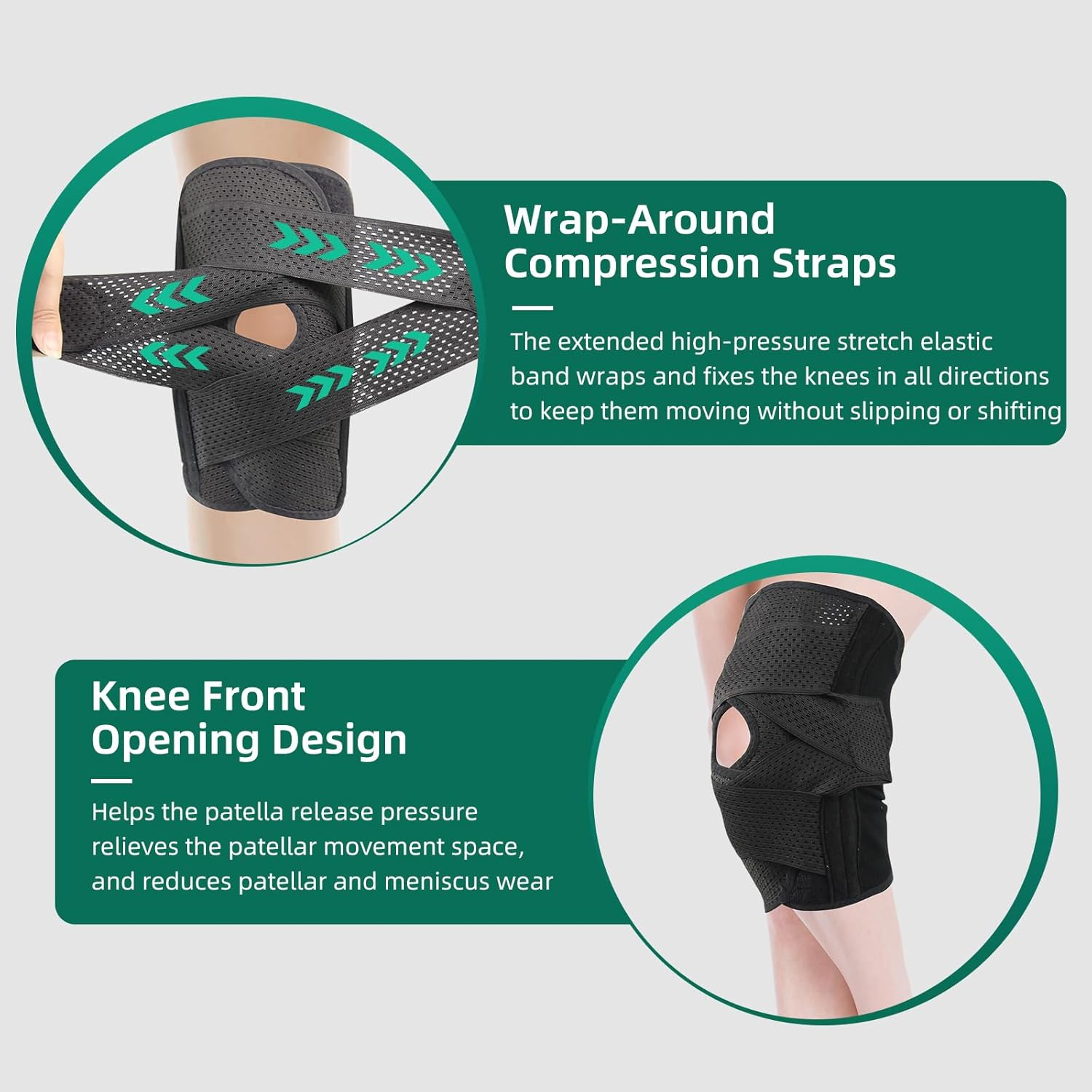 Adjustable Knee Brace with Side Stabilizers,Knee Support for Men Women,Knee Wrap Stabilizer for Acl,Meniscus Tear, Pain Relief,Sports Knee Compression Sleeve (L) image number 1
