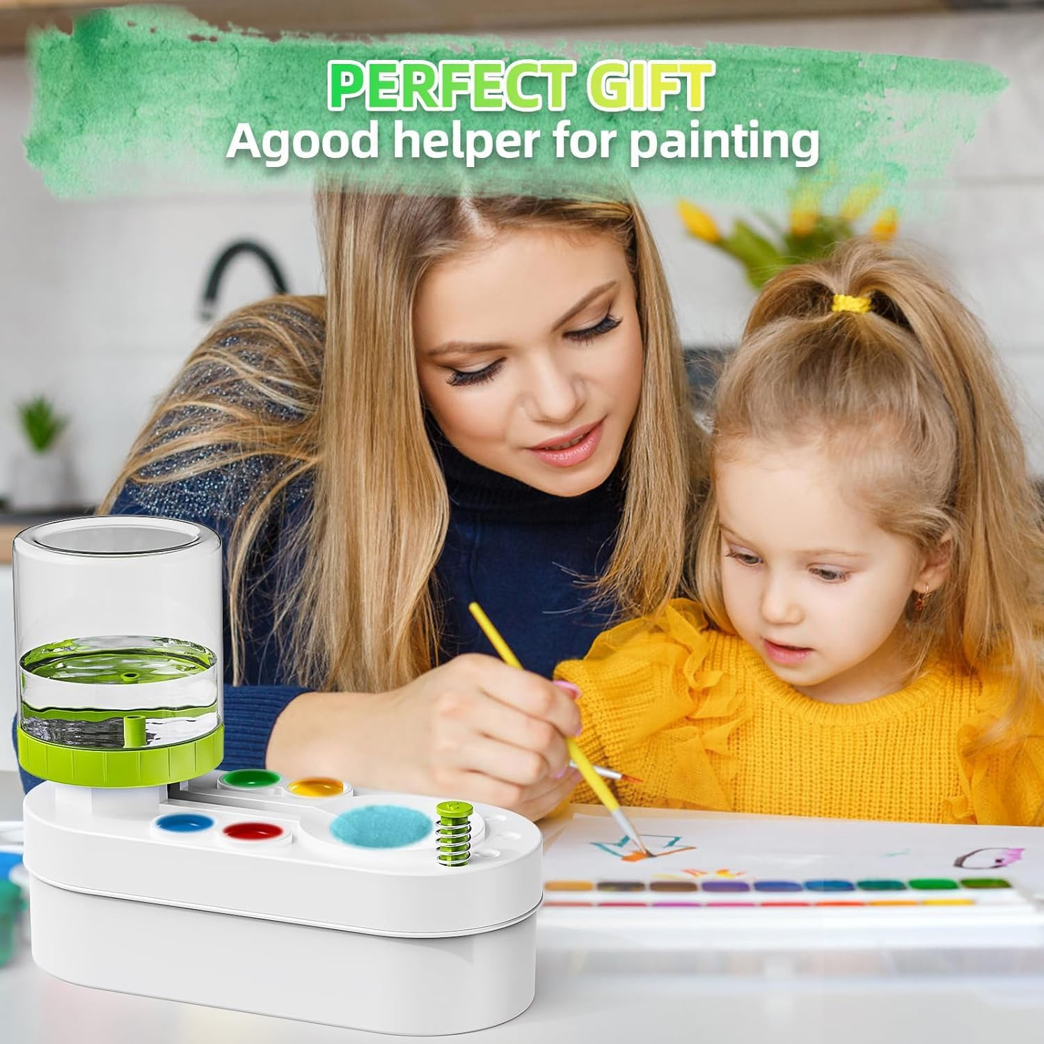 2 PCS Paint Brushes Cleaner Tools, Brush Rinser Cup Painting Running Water Circulation Art Supplies for Acrylic, Paint Brush Cleaner Tool with Palette, Watercolor Based Creative Artist Kids