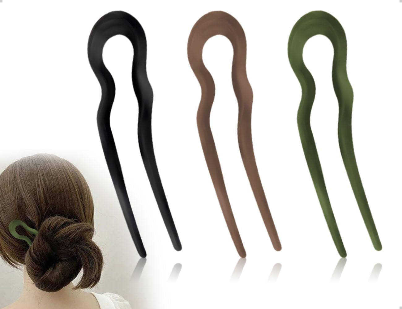 AOYEGIC Pack of 3 French U-Shaped Hairpins, Plastic Wave Shape U-Shaped Hair Fork, Frosted French Pin Suitable for Girls Fashion Trends, Fashion Accessories (3 Colours) image number 1