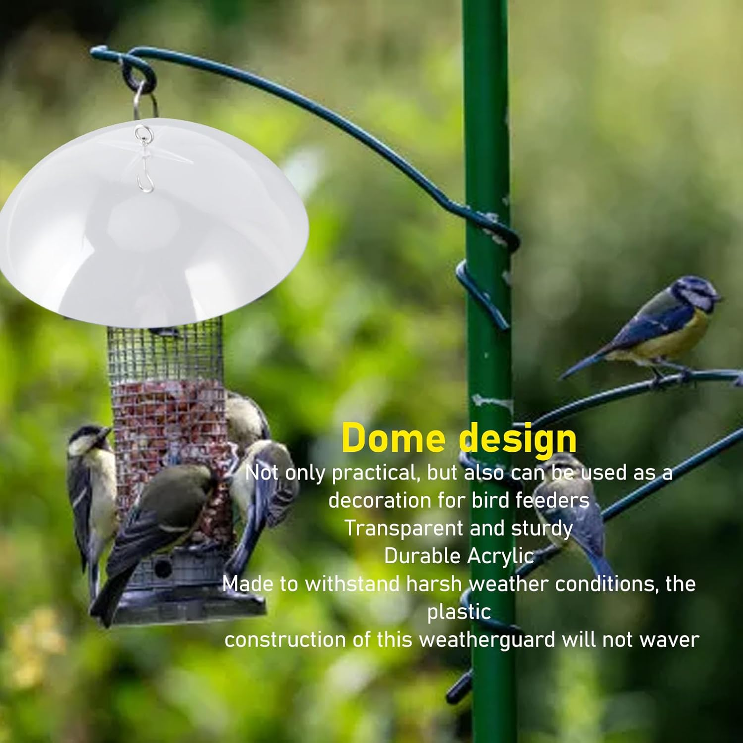 Transparent Bird Feeder Protective Dome Cover with Hook, Acrylic Hanging Bird Feeders for Outdoor Use image number 3