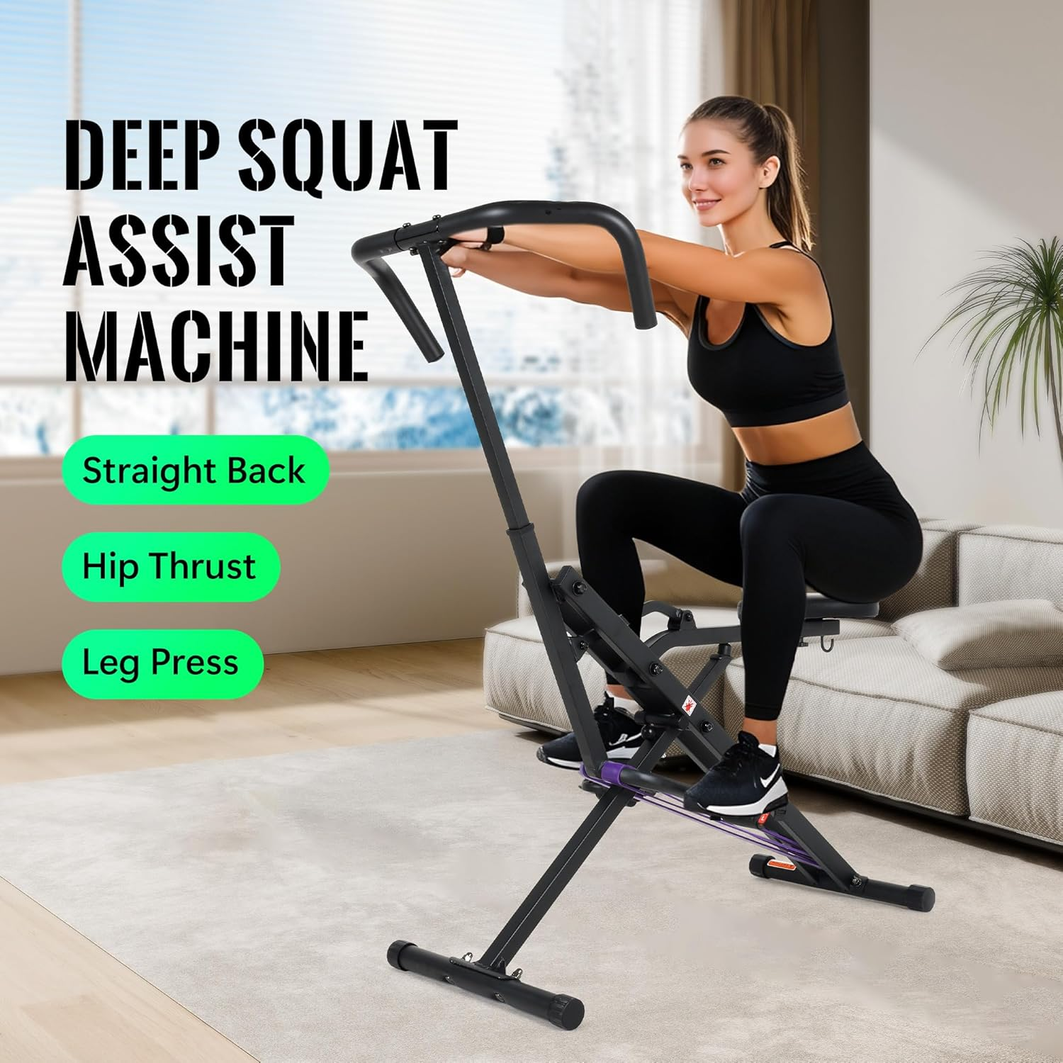 Leikefitness Squat Machine for Leg, Black Fitness Machine for Botty Glutes Butt Thighs Squat Assist Trainer 2 in 1 Ride & Rowing Machine for Home image number 4