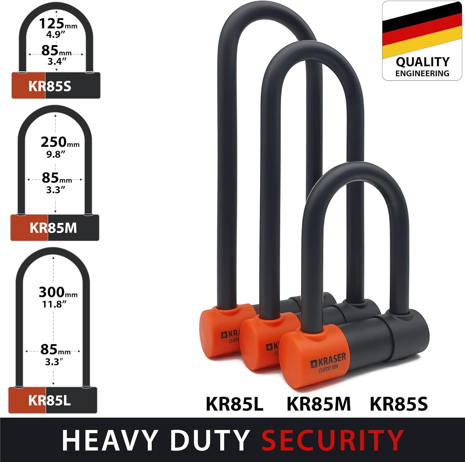 KRASER KR85S Robust U Lock, SRA Approved, High Security Tested, 85X120Mm/3.34X4.72In &Oslash;18Mm/0.7In Double Locking Shackle, Anti-Pick Lock, anti Theft U Lock for Motorcycle, Scooter, Electric Bike image number 4