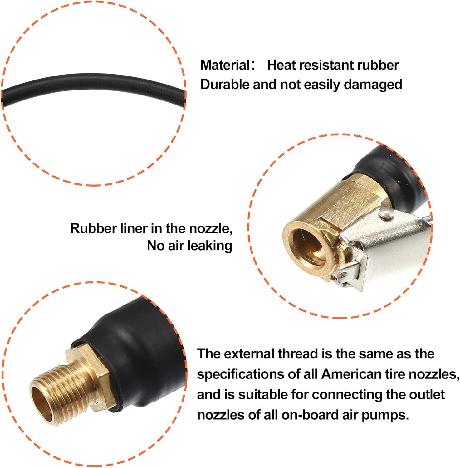 X AUTOHAUX 2M Tire Inflator Extension Hose Chuck Adapter Quick Connect Air Pump Tube High-Pressure Tire Valve Connection Pipe for Car Truck Bike MTB Copper Rubber image number 4