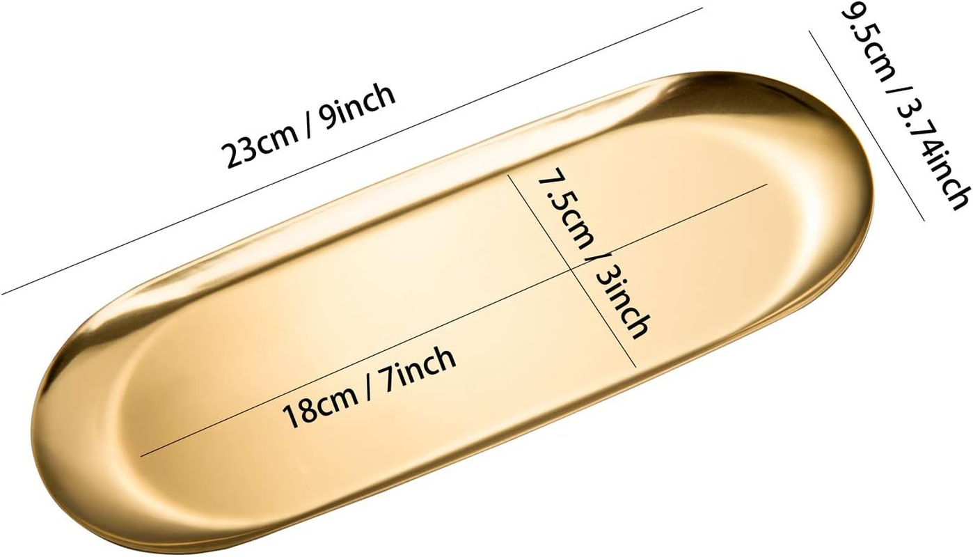 IMEEA Small Gold Stainless Steel Vanity Tray for Cosmetics, Candles, Makeup and Small Items - Elegant Perfume Trays Bathroom Organizer Trays (23 X 9.5Cm) (Gold) image number 1