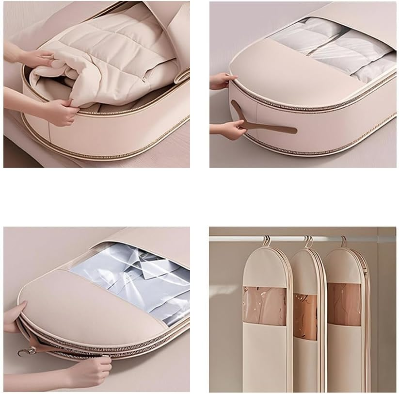 Space Saving Hanging Garment Bag with Self Compression Zipper, Otherwise Garment Bag, Dust Cover Clothes Bags for down Coat (Pink, Small) image number 6