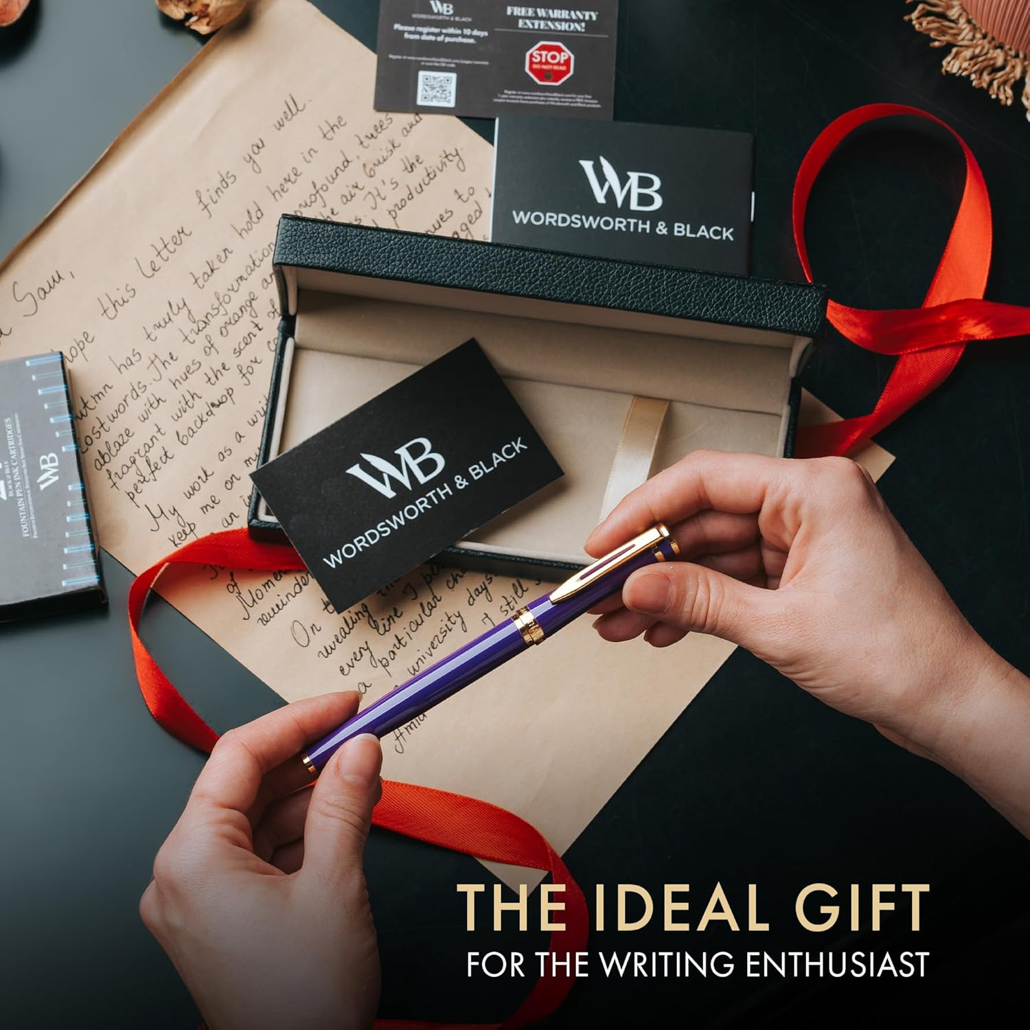 Wordsworth & Black Fountain Pen Set, 18K Gilded Medium Nib, Includes 24 Pack Ink Cartridges, Ink Refill Converter & Gift Box, Gold Finish, Calligraphy, [Velvet Purple], Perfect for Men & Women