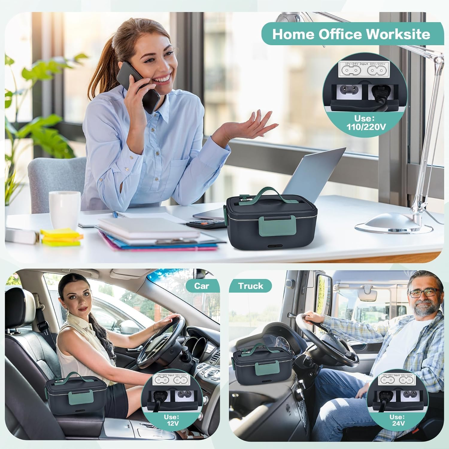 Electric Heated Lunch Box - 2L Portable Food Warmer Lunchbox for Adults Work, Men Women Warming Hot Lunch Box, Stainless Steel Heater Container with Fork Spoon Carry Bag image number 3