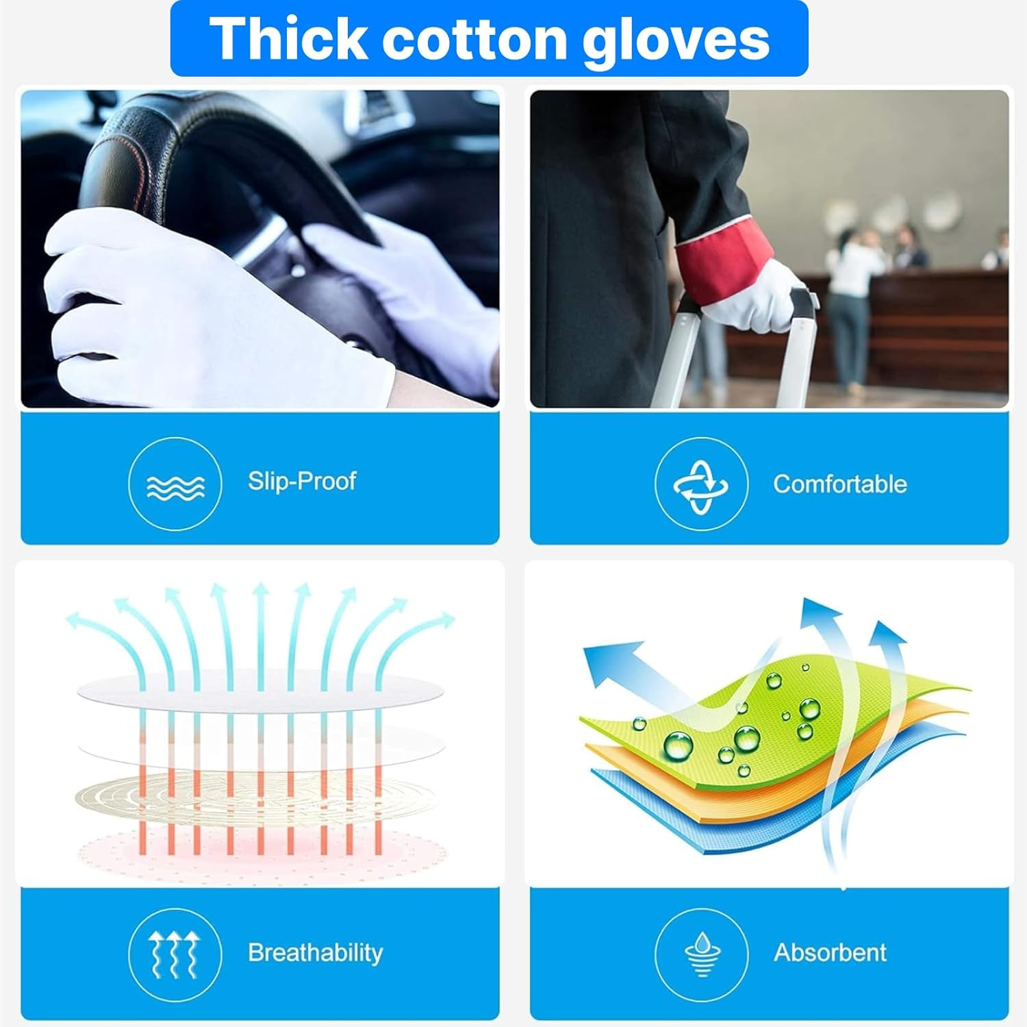 12 Pcs Gloves White Cotton Gloves &ndash; 22Cm Stretch Gloves for Spa/Jewelry Handling (One Size)