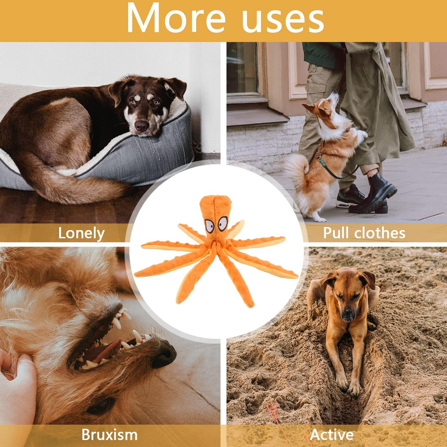 Octopus Dog Toys, No Stuffing Squeaky Dog Toys Interactive Octopus Dog Chew Toys with Crinkle Paper for Small Medium Dogs Playing and Training (Purple) image number 1