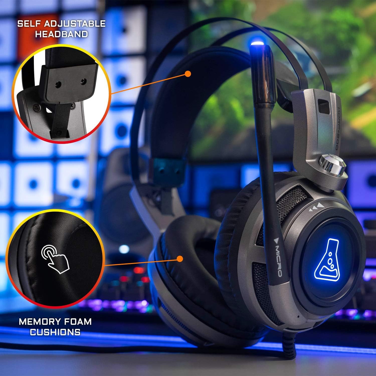 THE G-LAB Korp 200G Gaming Headset Stereo Sound, Blue LED, Comfortable and Light, 3.5Mm Jack Compatible Pc/Ps4/Ps5/Xbox One/Xbox Series X/Series S/Mac/Nintendo Switch/Smartphone - New 2021 image number 6