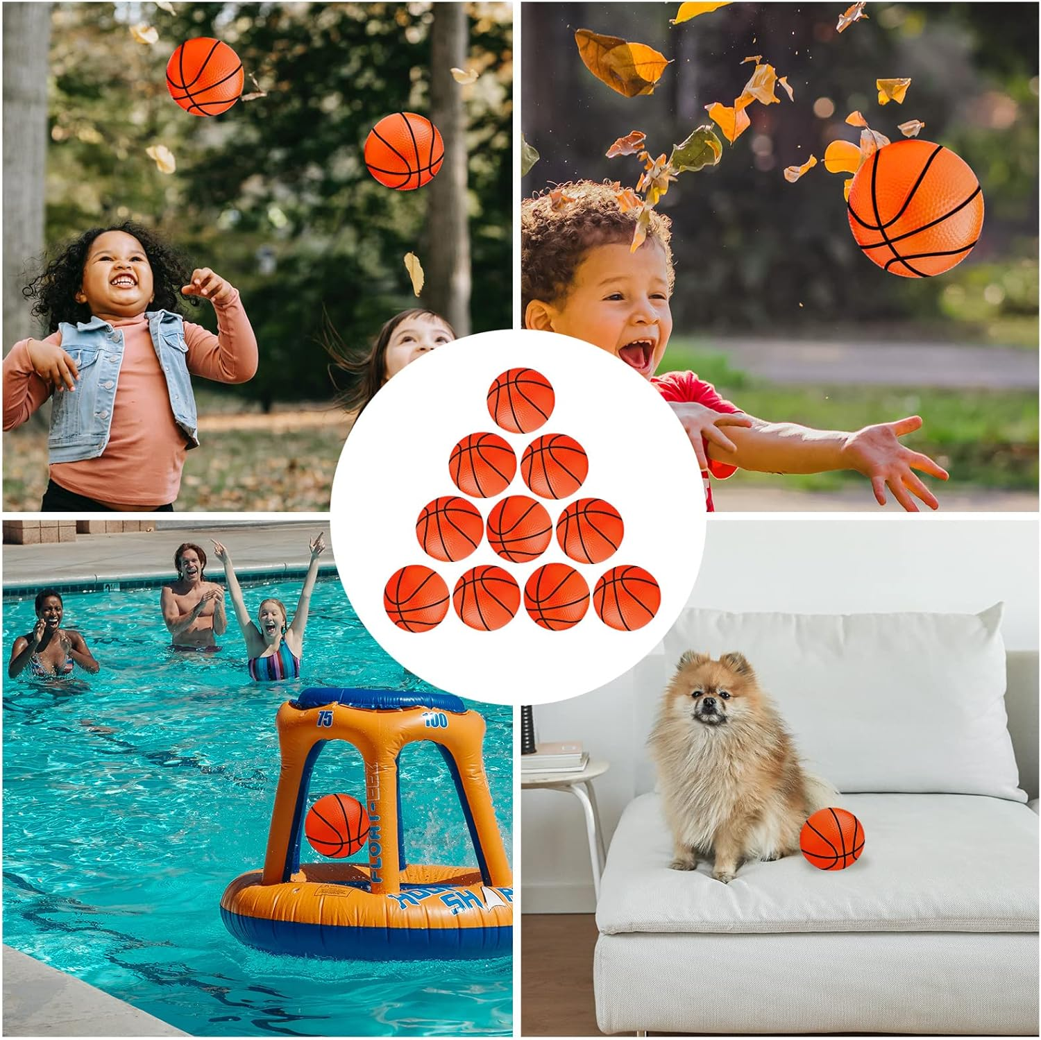 AIEX Pack of 10 10 Cm Mini Inflatable Basketball, Rubber Mini Basketballs Toy with Inflation Device, Inflatable Mini Sports Balls for Children Playing Training (Orange) image number 3