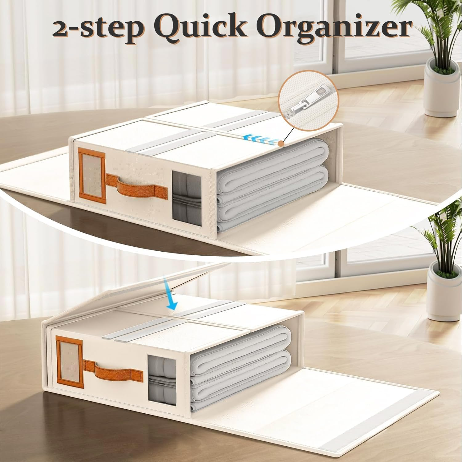 Foldable Bed Sheet Organizer & Storage Box for Linen Closet &ndash; Duvet Cover & Bedding Storage with Handle, Space-Saving Wardrobe Organiser, Saving Wardrobe Organiser (Beige, 8 Pack-King Size-3.7 Gal) image number 1