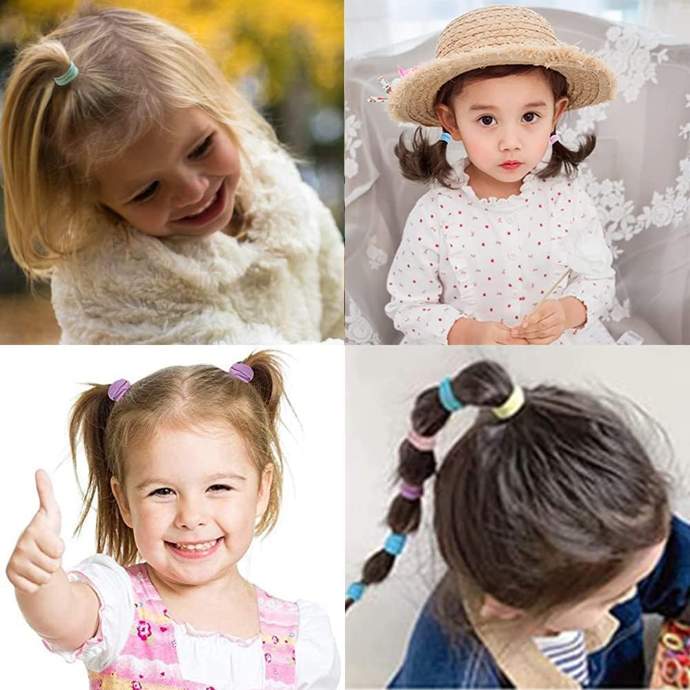 500Pcs Baby Hair Ties, Betterjonny Elastic Hair Rubber Bands24 Colors Candy Cotton Seamless Hair Ties Soft Ponytail Holder Multicolor Small Hair Accessories for Kids, Newborn Girls, Toddler