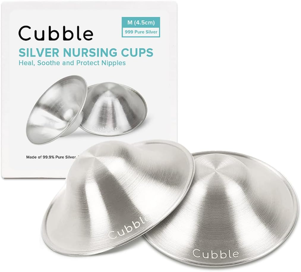 999 Silver Nursing Cups, Nipple Covers to Soothe Nipples for Breastfeeding Moms, Original Natural Silver Nipple Shield | One Pair (M (4.5Cm)) image number 4