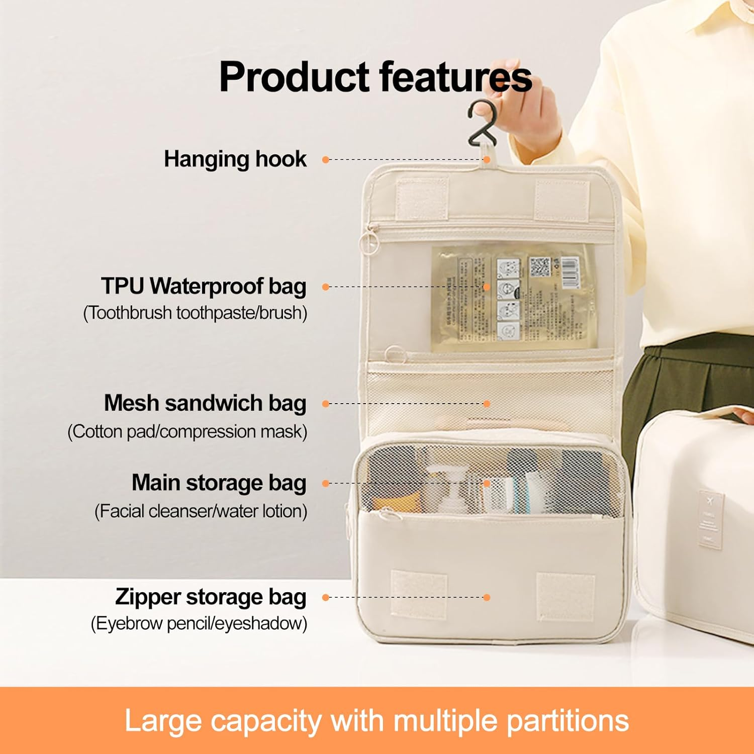 Vbvbip Foldable Travel Toiletry Bag - Waterproof Hanging Cosmetic Organizer with Clear Panel, Portable Makeup Pouch for Shower & Airplane Essentials​​ image number 2