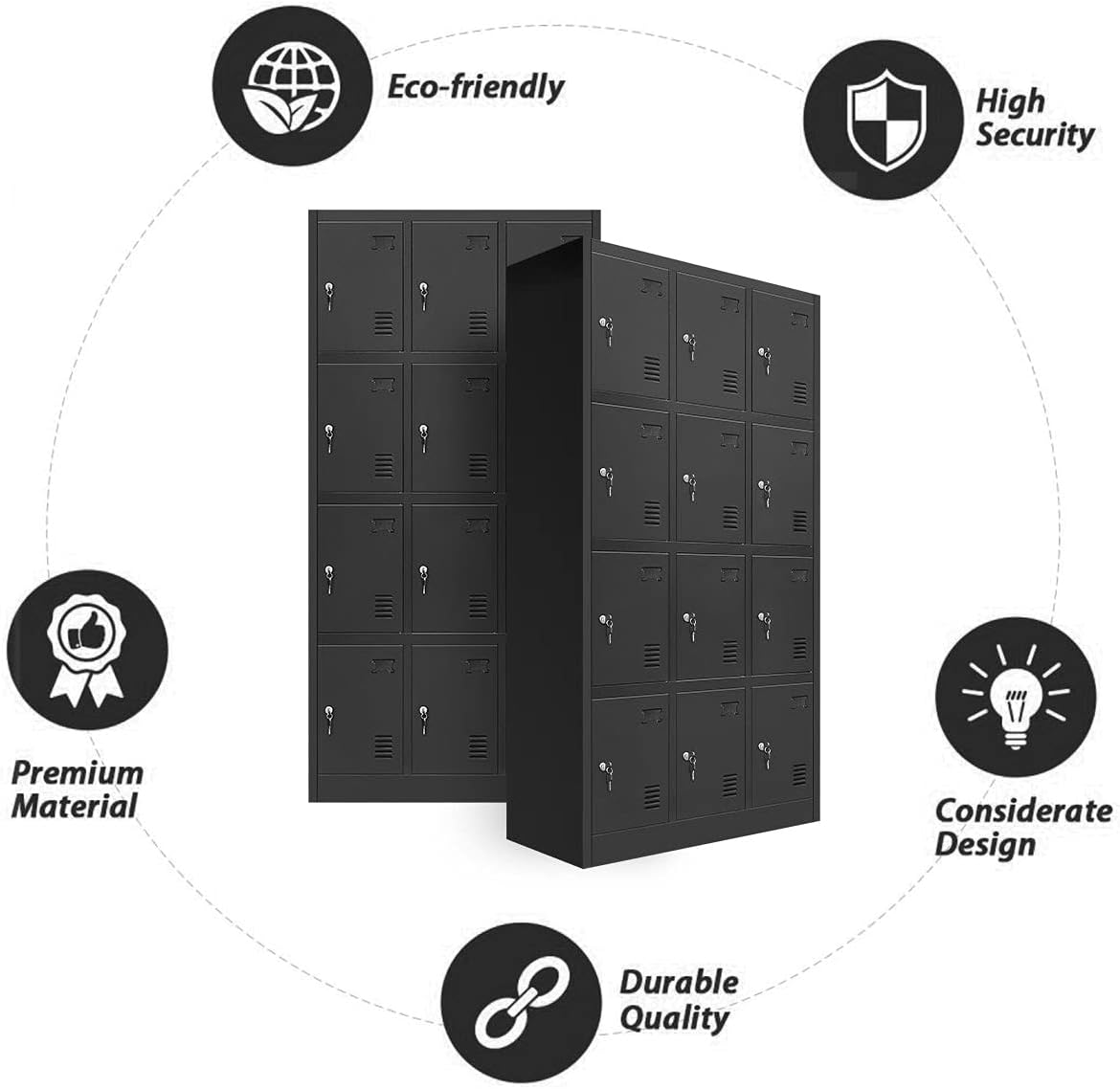 Locker Storage Cabinet 12 Doors Steel Office Storage with Lock for Gym Office School Home Stationary Classroom Black image number 5