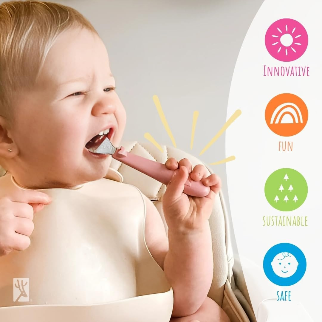 Elk and Friends Kids Silverware with Silicone Handle | Childrens Safe Flatware | Toddler Utensils | Baby Spoons + Forks | Stainless Steel Cutlery | Dishwasher Safe | 6 Pieces image number 3