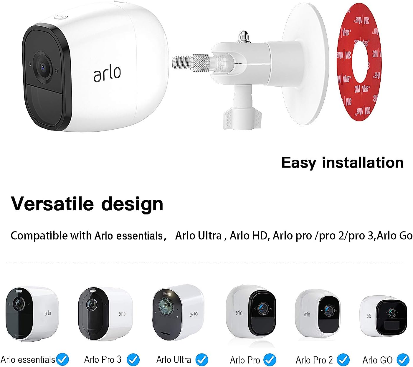 HOLACA Screwless Wall Mount Kit for Arlo 5S Arlo Pro 4 Arlo Pro 3 Ring Cam Wyze Cam Outdoor Camera Eufycam, Easy to Install, No Tools Needed, No Mess, No Drilling, Strong Adhesive Mount,2Pack image number 1