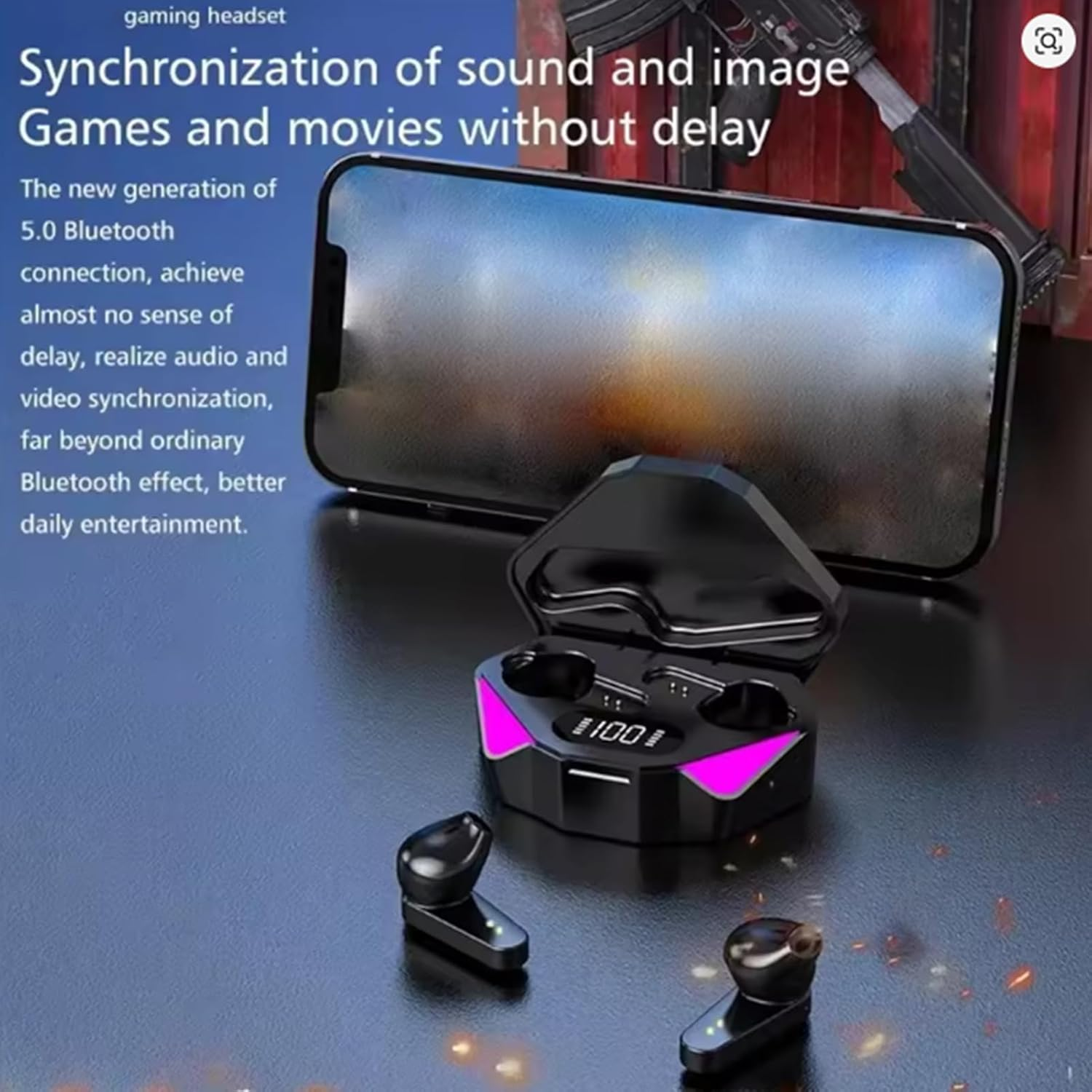 In Ear Headphones | Wireless Game Earbuds - Low Latency Earpiece with Battery Display Charging Case Headphones for Sports Women Men Phone Gym Running image number 3