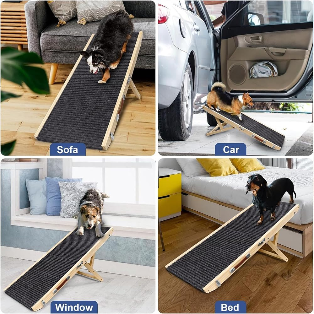 Folding Wooden Dog Ramp for Bed, Sofa & Car &ndash; Lightweight, Non-Slip, Portable Pet Ramp for Small to Medium Dogs &ndash; Easy to Store & Carry image number 4
