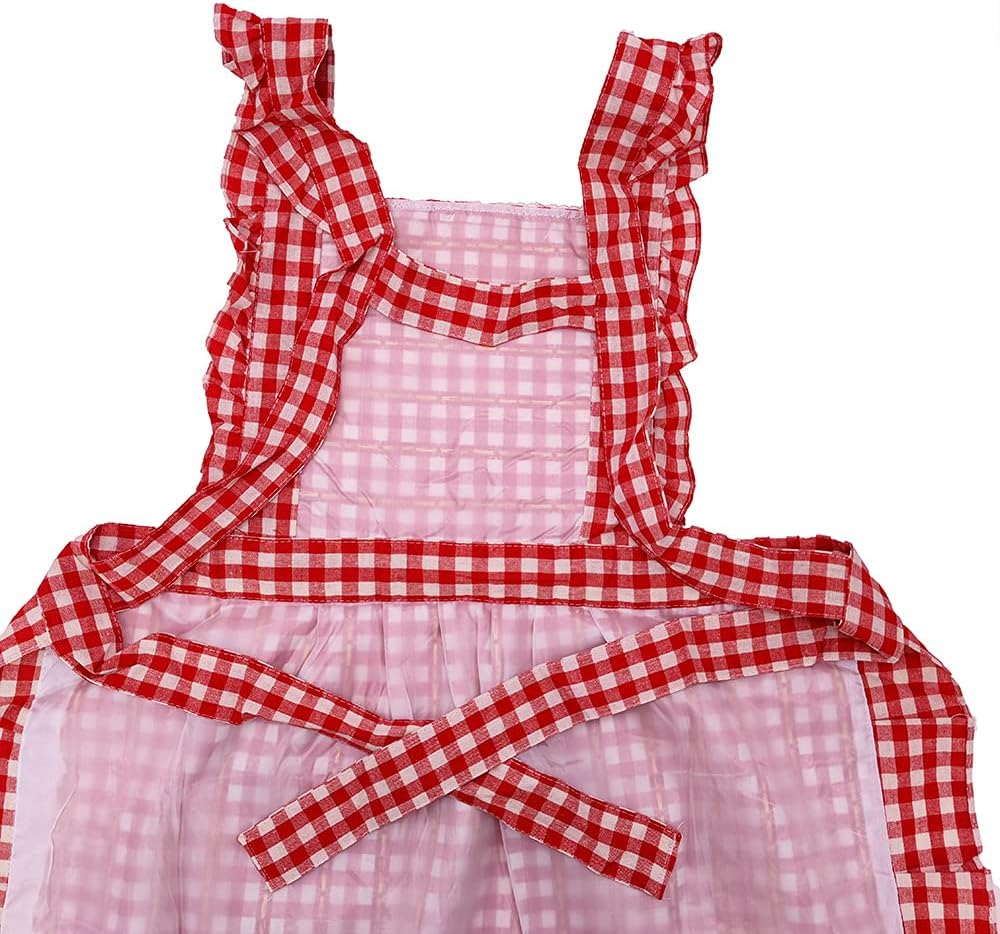 Gudgmtoy Cute Kitchen Aprons for Women with Pockets Adjustable Chef Apron Ladies Baking Cotton Frilly Aprons Pinafore Dress for Baking Cooking Mother Girls Birthday Gift Red, Red, F image number 4