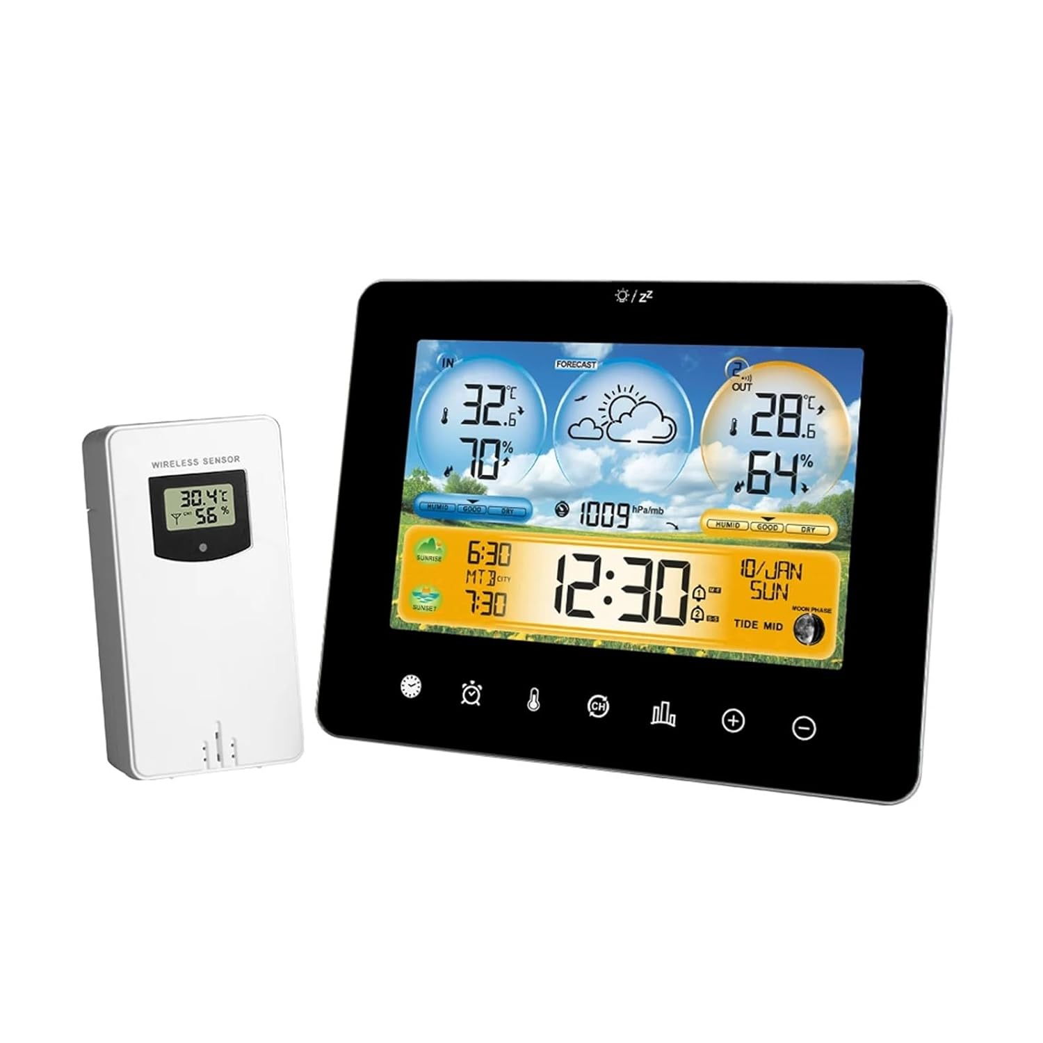 Touch Screen Color Display Weather Station Alarm Clock Home Temperature Humidity Meter Sun Time Barometer Tide Forecast Sensor image number 3