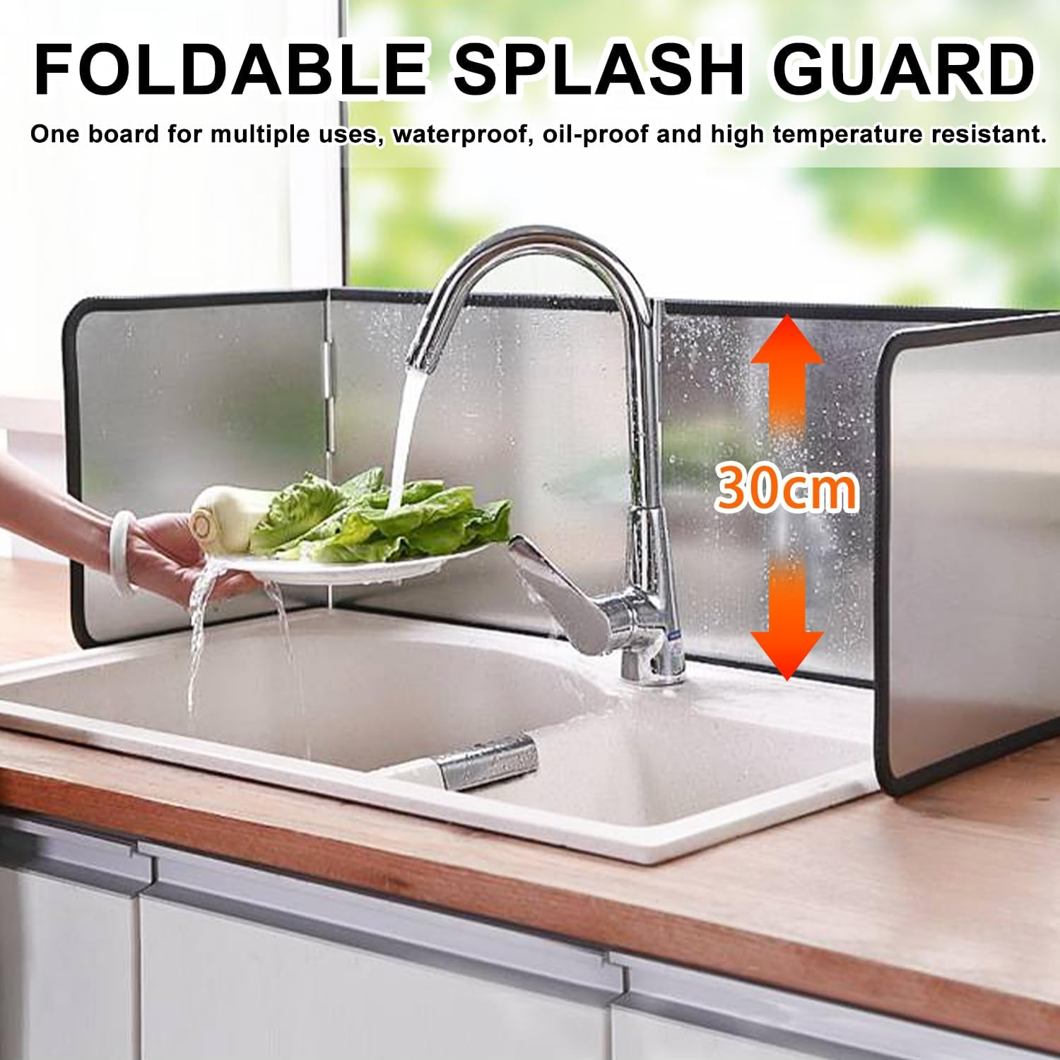 EDINNO Splatter Guard, 4 Sided anti Splatter Shield Guard, Foldable Oil Splatter Screens for Frying, Nonstick Splatter Screen, Stove Heat Insulation Board for Cooking, 11.6 * 30.2 * 12 Inches image number 5