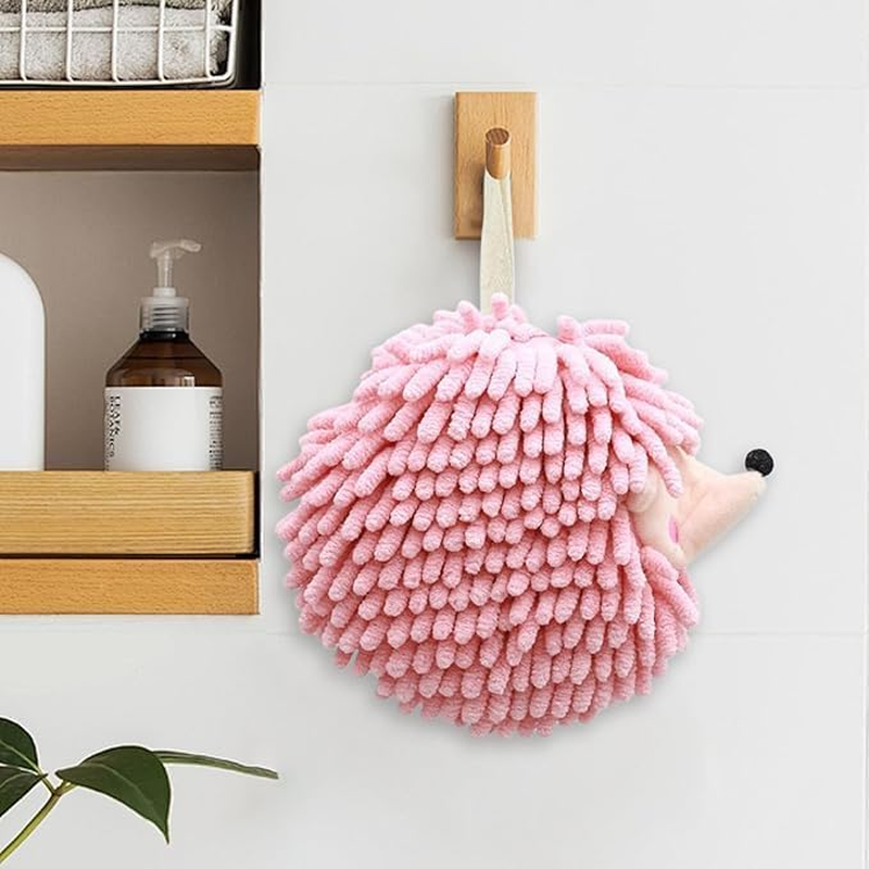 Ksngtixe 1 Pcs Hedgehog Chenille Hand Towels Set - Super Soft Absorbent Bathroom & Kitchen Towels with Hanging Loop, Cute Decorative Washcloths for Home