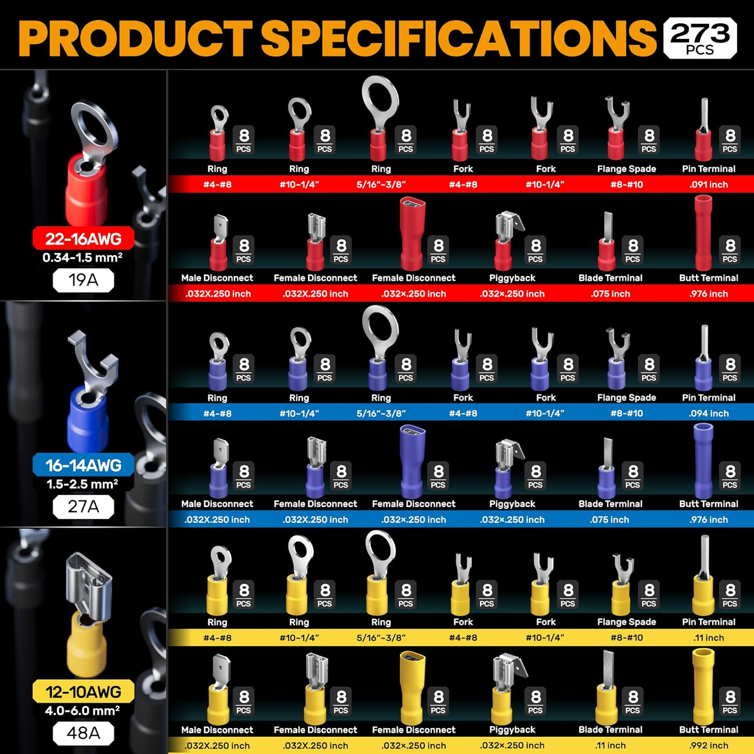 SOMELINE&reg; Electrical Connectors Crimping Tool Set, 39 Types, 22-10 AWG Crimping Pliers, Insulated Terminal Wire Connectors, Crimping Tools, Crimping Pliers, Crimpers image number 5
