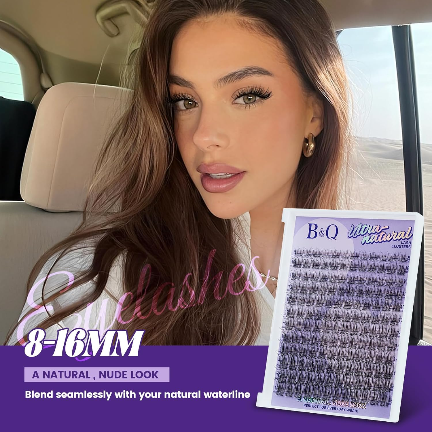 B&Q Natural Lash Clusters 144PCS DIY Cluster Lashes C Curl 8-16Mm 0.03Mm Thin Band Eyelash Clusters Cruelty Free & Easy Apply Wispy Lash Cluster Soft Lashes for Daily Look (Natural 02) image number 4