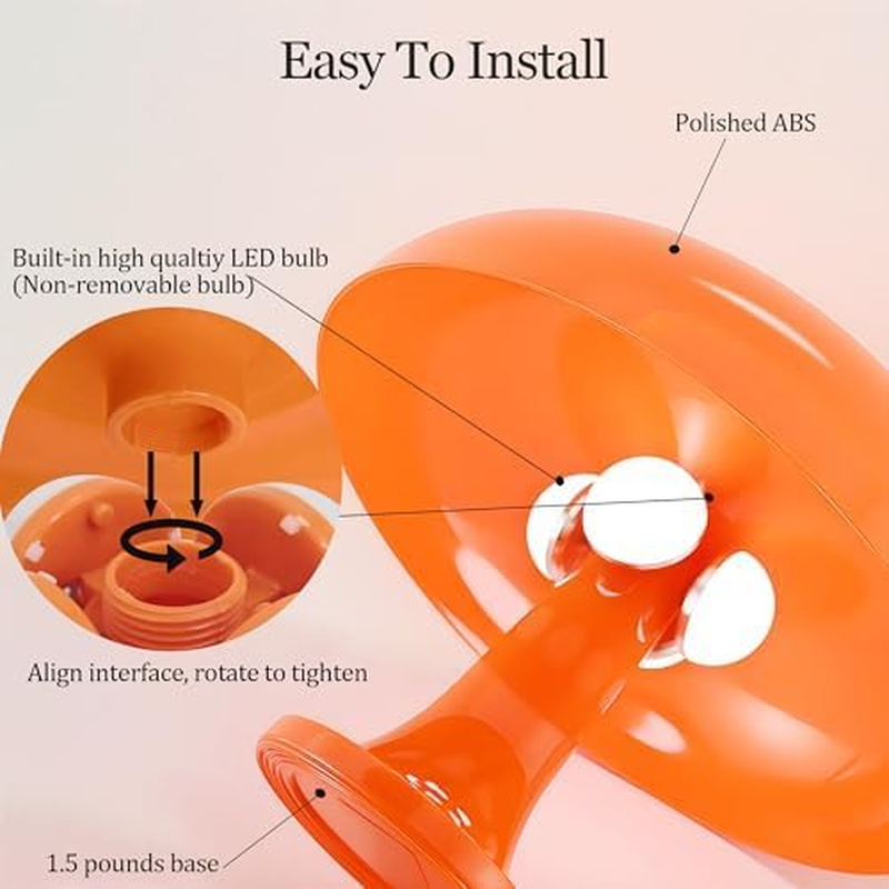 Orange Mushroom Lamp, Vintage Table Lamps, Mid Century Modern Retro Mushroom Table Lamps, Touch Lamps Bedside Charging Model，Dimmable Retro Lamps for Living Room Home Decor image number 1