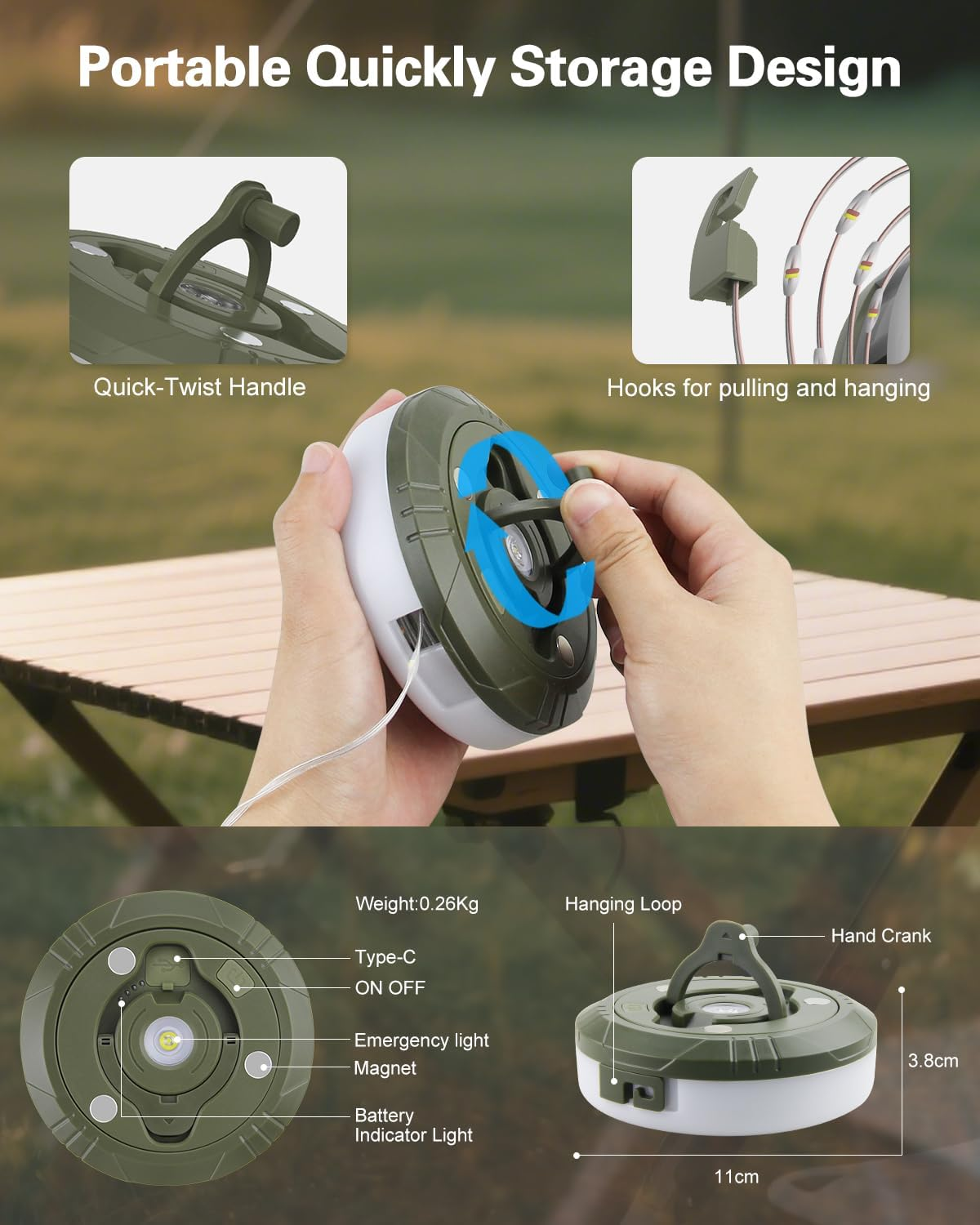 ALITOVE Camping String Light Portable Rechargeable Lantern with 8 Modes Lighting Quick Storage Camping Lights Tent Light for Hiking Rvs Parties(Camping Essentials Gear) image number 2