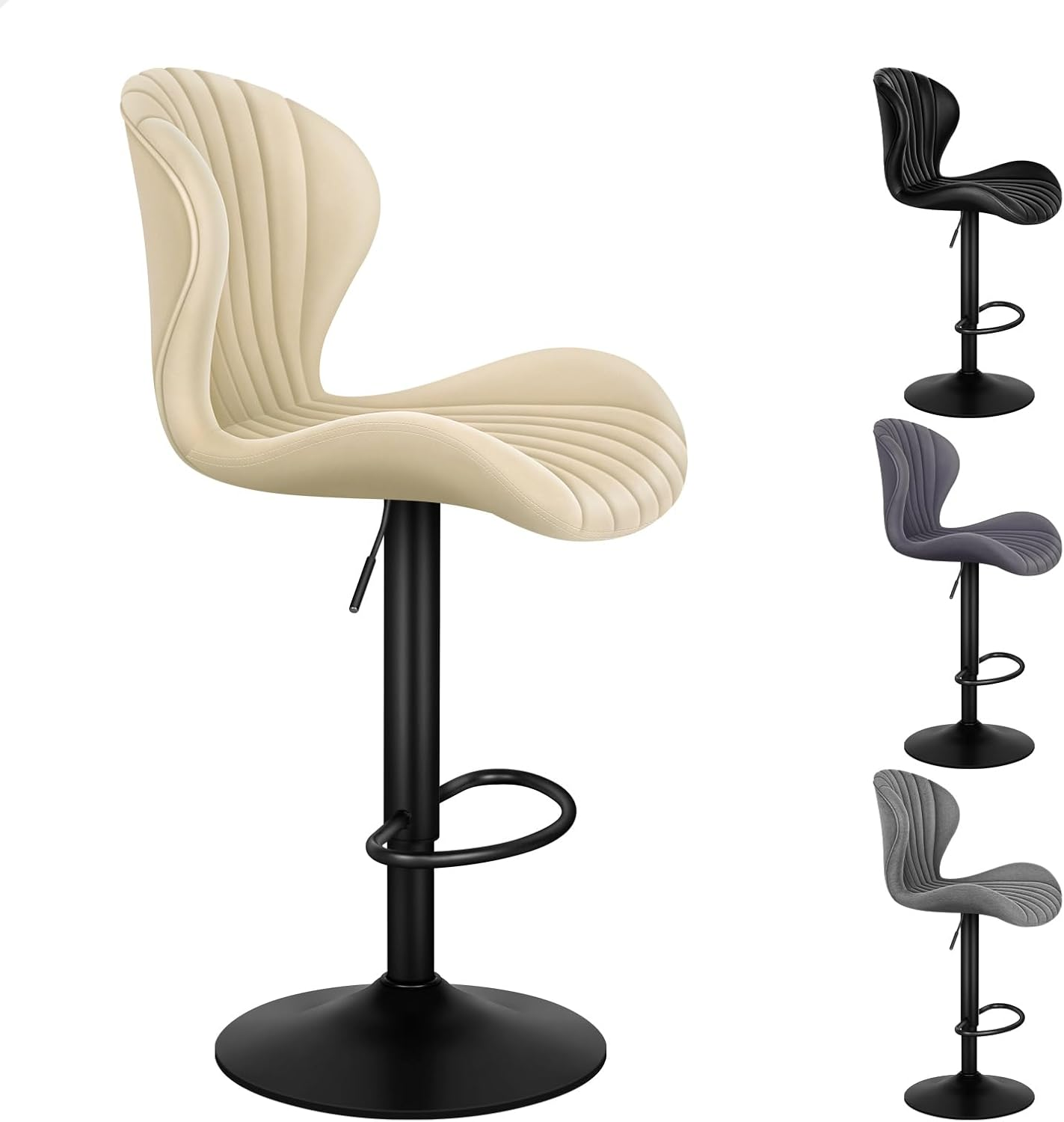 ALFORDSON 2X Bar Stool Gas Lift, Swivel Air Leather Bar Chairs, Counter Dining Chairs, Adjustable Kitchen Barstools in 64-85Cm Seat Height, Home Bar Dining Room Furniture, Stella Beige