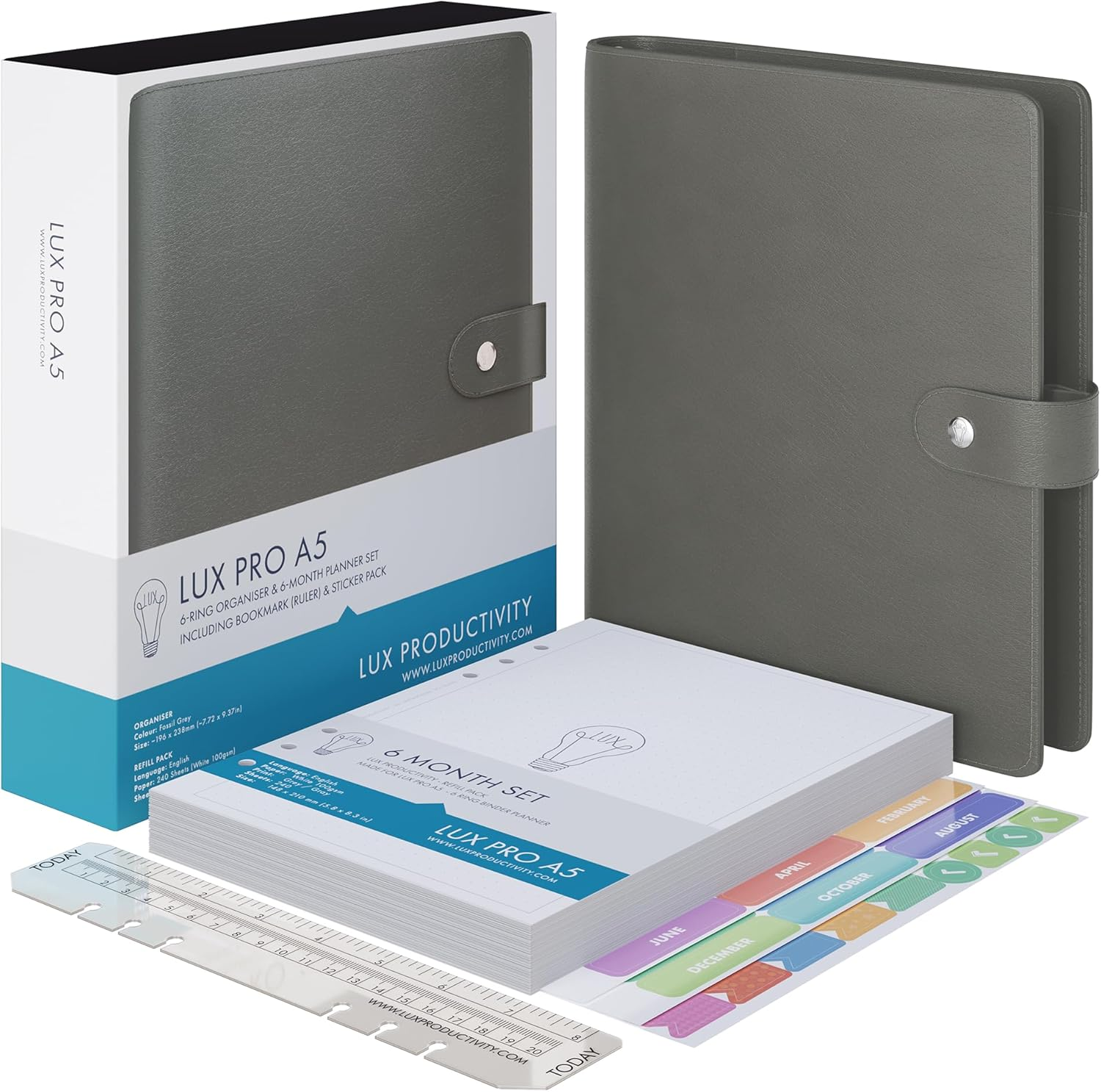 A5 Binder Organizer - Agenda 2023 Daily, Weekly & Monthly Management Undated to Do List & Unisex Business Planner - PU Leather Journal - Goal Setting Gratitude Notebook & Appointment Book by Lux Productivity - Lux Pro A5 Ed.2 Turquoise Ocean