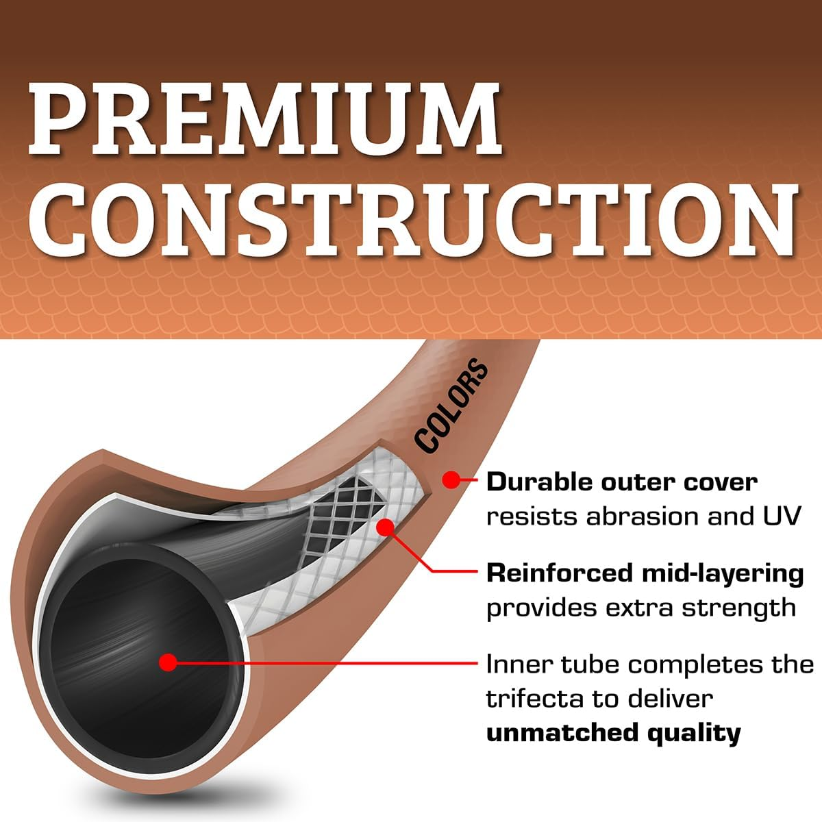 Flexzilla Colors Lead-In Garden Hose 5/8In. X 10Ft., Lightweight All-Weather Water Hose, Durable and Flexible, Leak-Free Connections, Red Clay image number 3