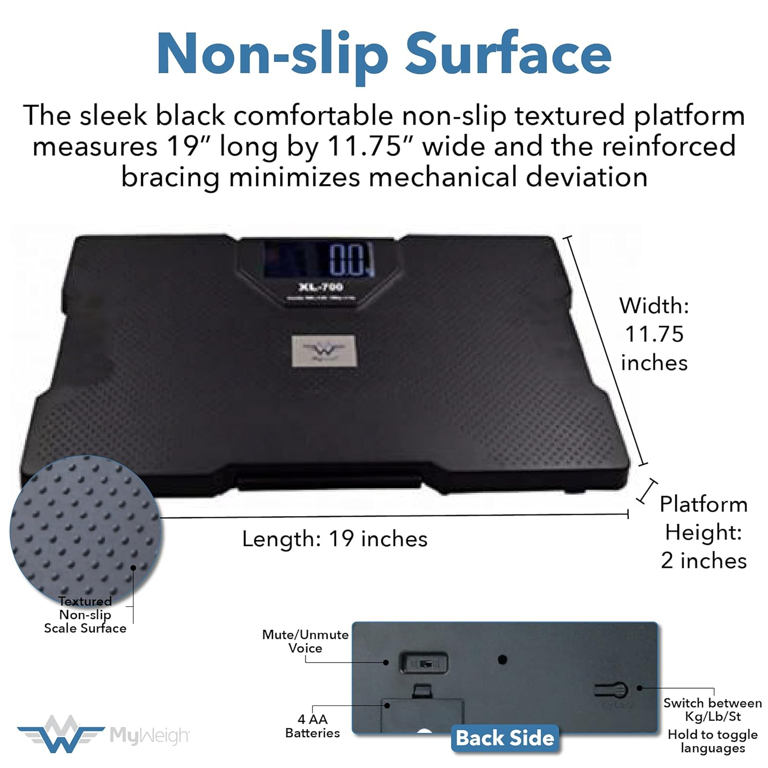 My Weigh Xl-700 Talking Bathroom Scale 700 Lb 320Kg image number 3