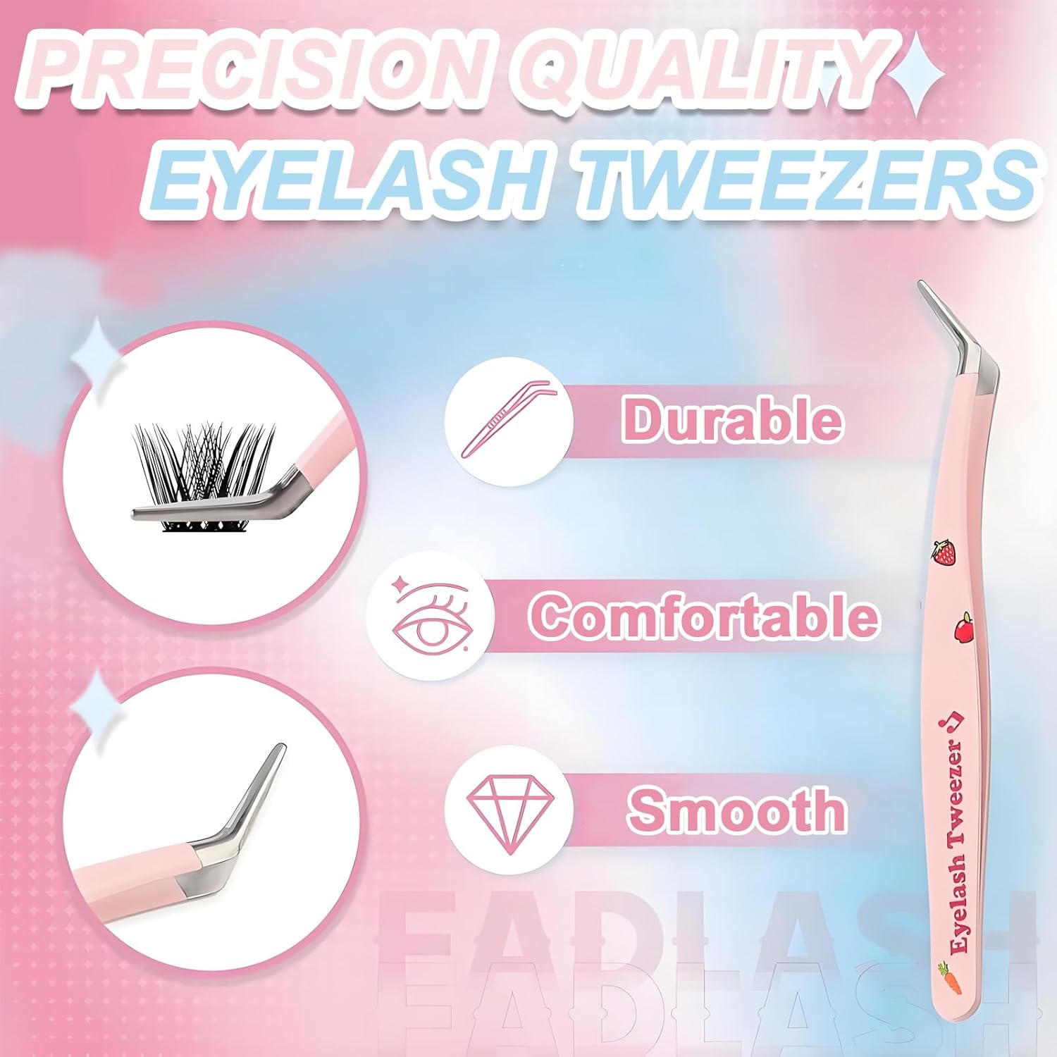 Checkzed Lash Extension Tweezers Set, 6 Pcs Eyelash Tweezer, Precision Lash Tweezers for 2D-6D Volume & Individual False Lashes Extensions, Suitable for All Types of Eyelashes, Storage Bag Packaging image number 4