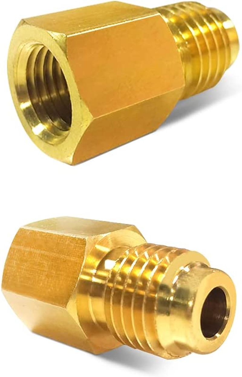 Sourceton 6 Pieces R134A Adapters, 6015 Brass Refrigerant Tank Adapter 1/2 in Female to 1/4 in Male Flare and 6014 Vacuum Pump Adapter 1/4 in Flare Female to 1/2 in Male image number 1