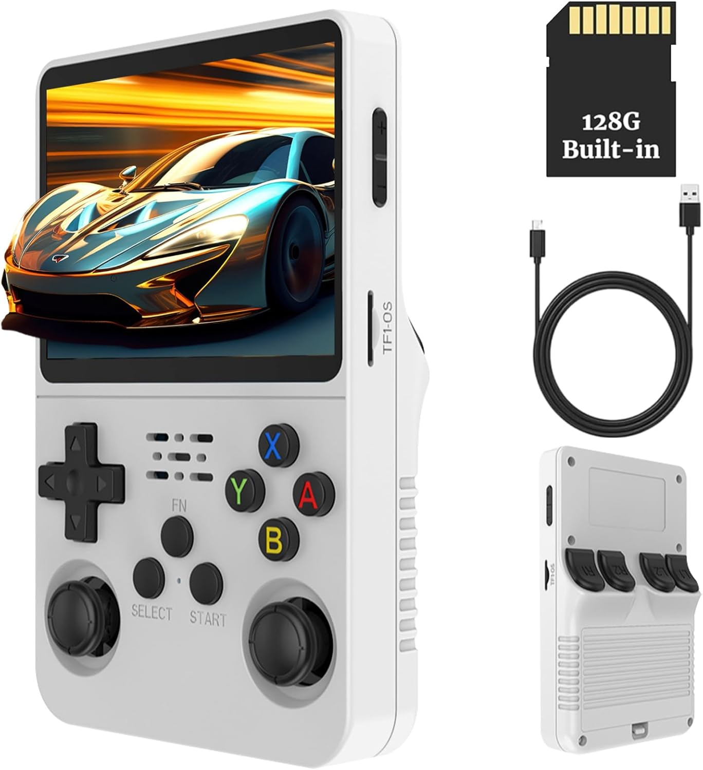 R36S 3.5 Inch Retro Gaming Console, 21000+ Games Retro Handheld Game Console, Video Game Console with Dual Stylem Linux/Garlic Supports & Dual 3D Joysticks 128G (White)