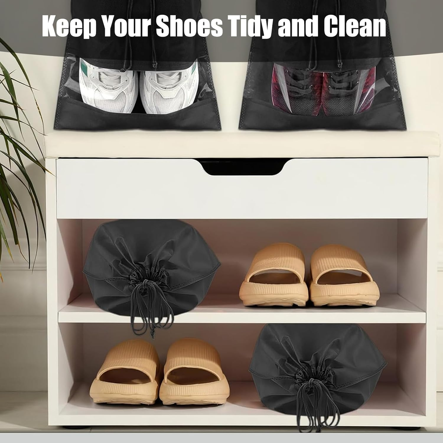 Shoe Bags for Travel: 16-Piece Portable Clear-Window Bags, Practical Shoe Bags for Storage. Dustproof, Drawstring&mdash;Ideal for Men/Women&rsquo;S Shoes; Fits Travel, Closet, Luggage. image number 5