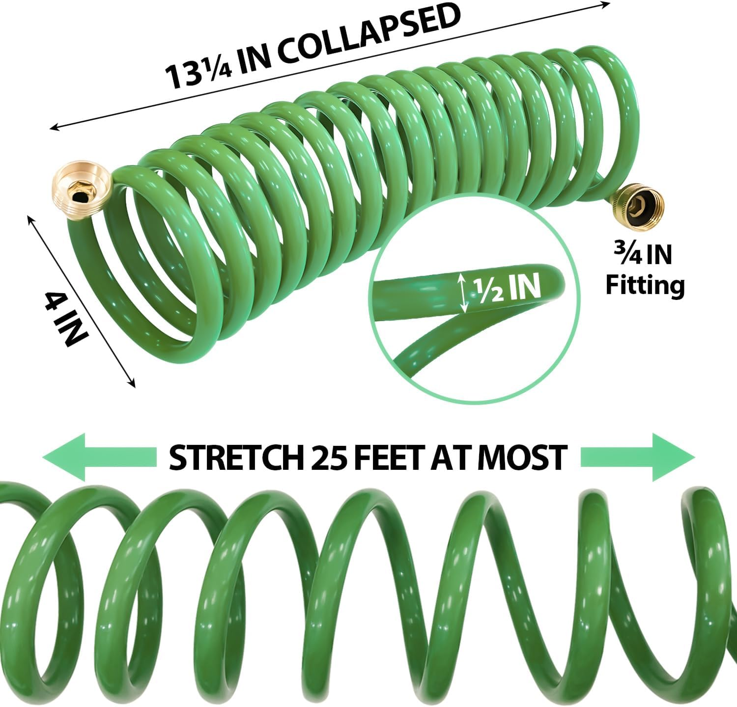 Sutekus Coil Hose Water Hoses Coiled Boat Hose Lightweight Self Coiling Garden Hose with 3/4 Inch Brass Fittings (25FT) image number 4