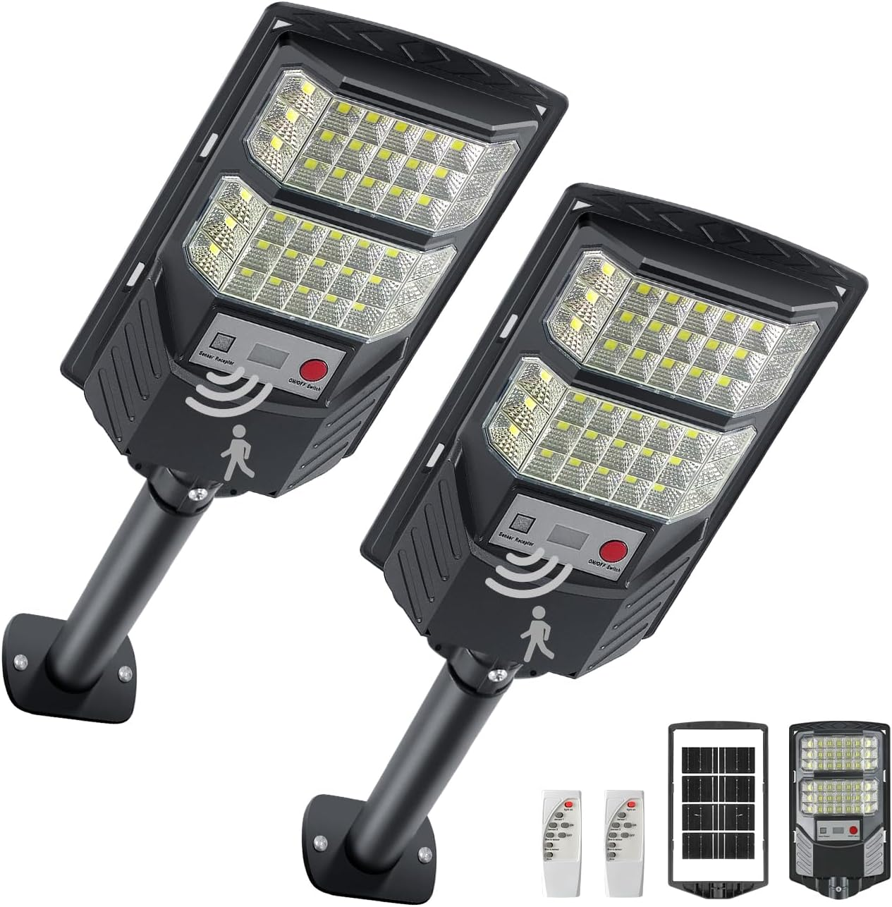 Solar Street Lights Outdoor, 7000K Solar outside Light, LED Dusk to Dawn Solar Flood Waterproof Lighting with Motion Sensor and Remote Control Security Lights for Parking Yard Path image number 5