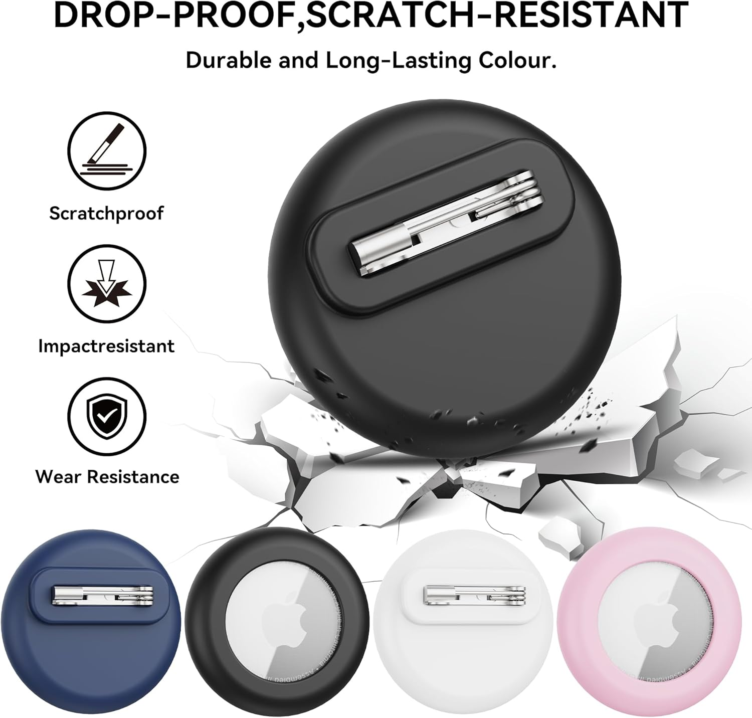 4 Pack for Apple Airtag Holder,Waterproof Silicone Air Tag Case for Kids with Invisible Pin, Safety Pins Hidden inside Clothes,Backpack for Children Elderly image number 1