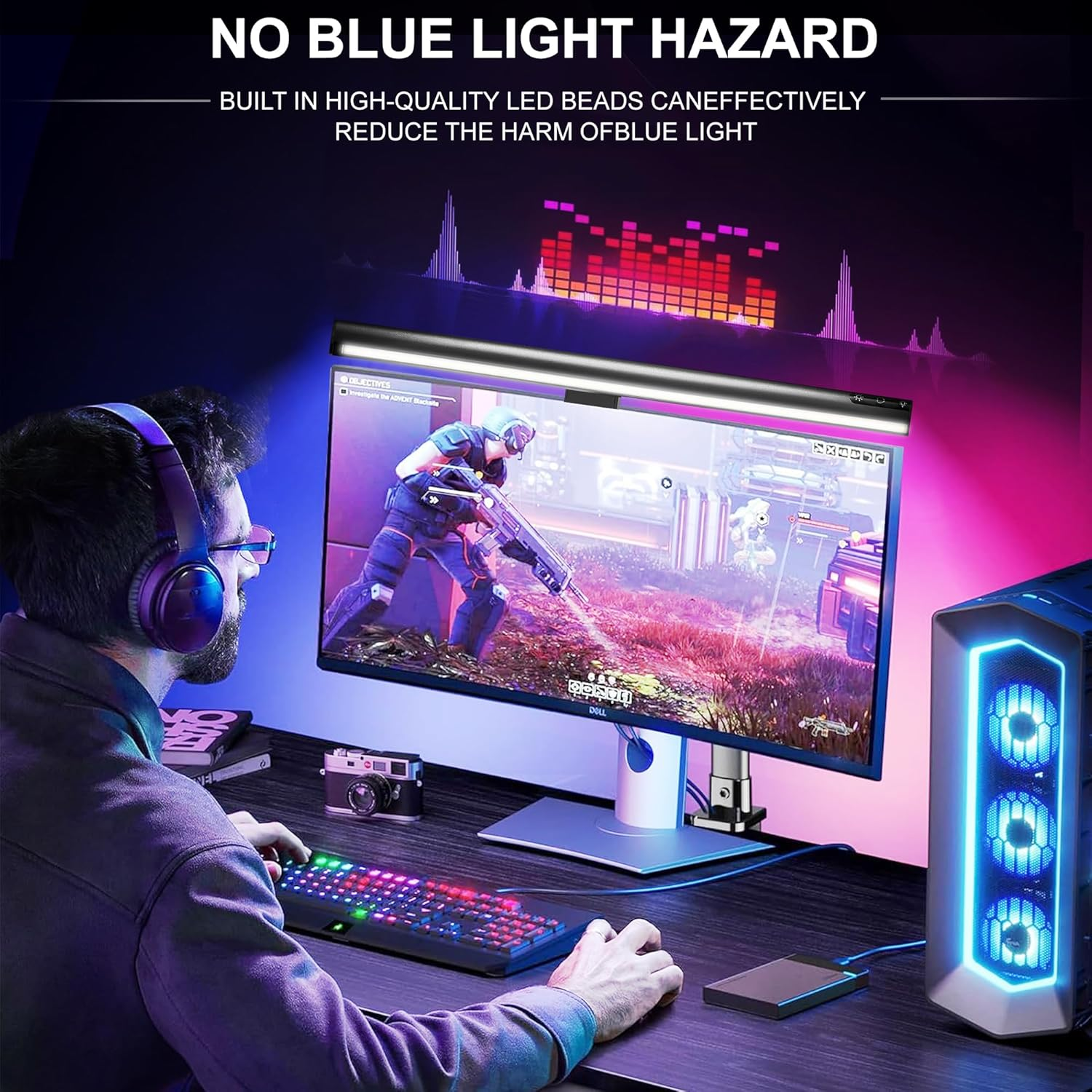 SNSUTY Monitor Light Bar, 42CM Dimmable Lighting Monitor Lamp Type-C Link Adjustable Stepless Dimming Screen Light Bar, Eye Caring No Glare Gaming Work Desk Lamp(Black) image number 5