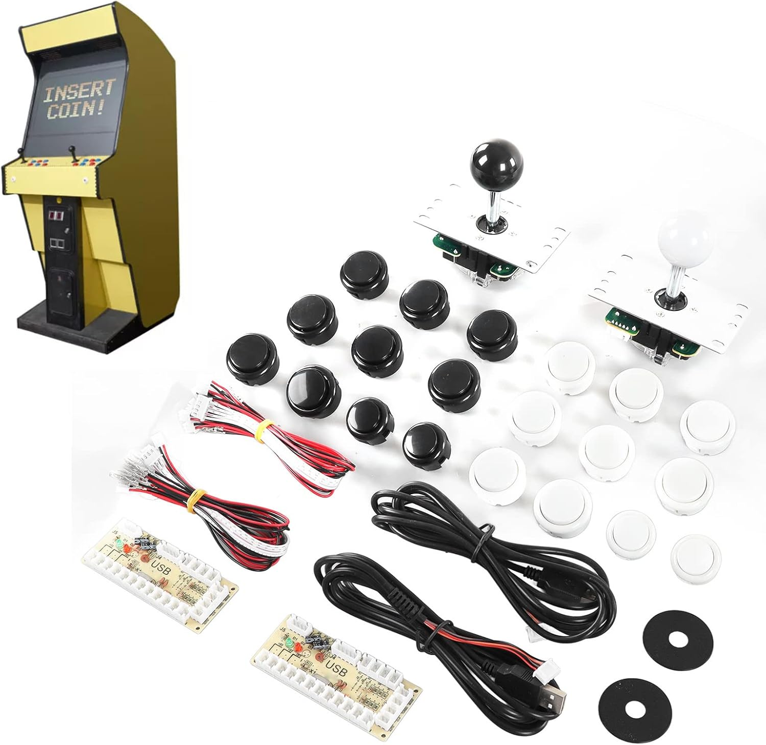 Kit, 2 Player Game DIY USB Board Encoder Joystick Buttons Set, Compatible with Home Console, Fighting Game Console, Friends Gathering (Blue Red)