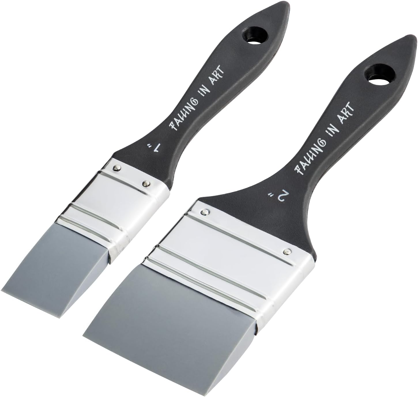 Falling in Art Silicone Paint Brush Set, Lined Edged Flexible Color Shapers, Flat Shaped Painting Tool for Water Based Acrylic Paints, Gouache, Oil, and All Water Soluable Mediums 2Pcs(1Inch, 2Inches)