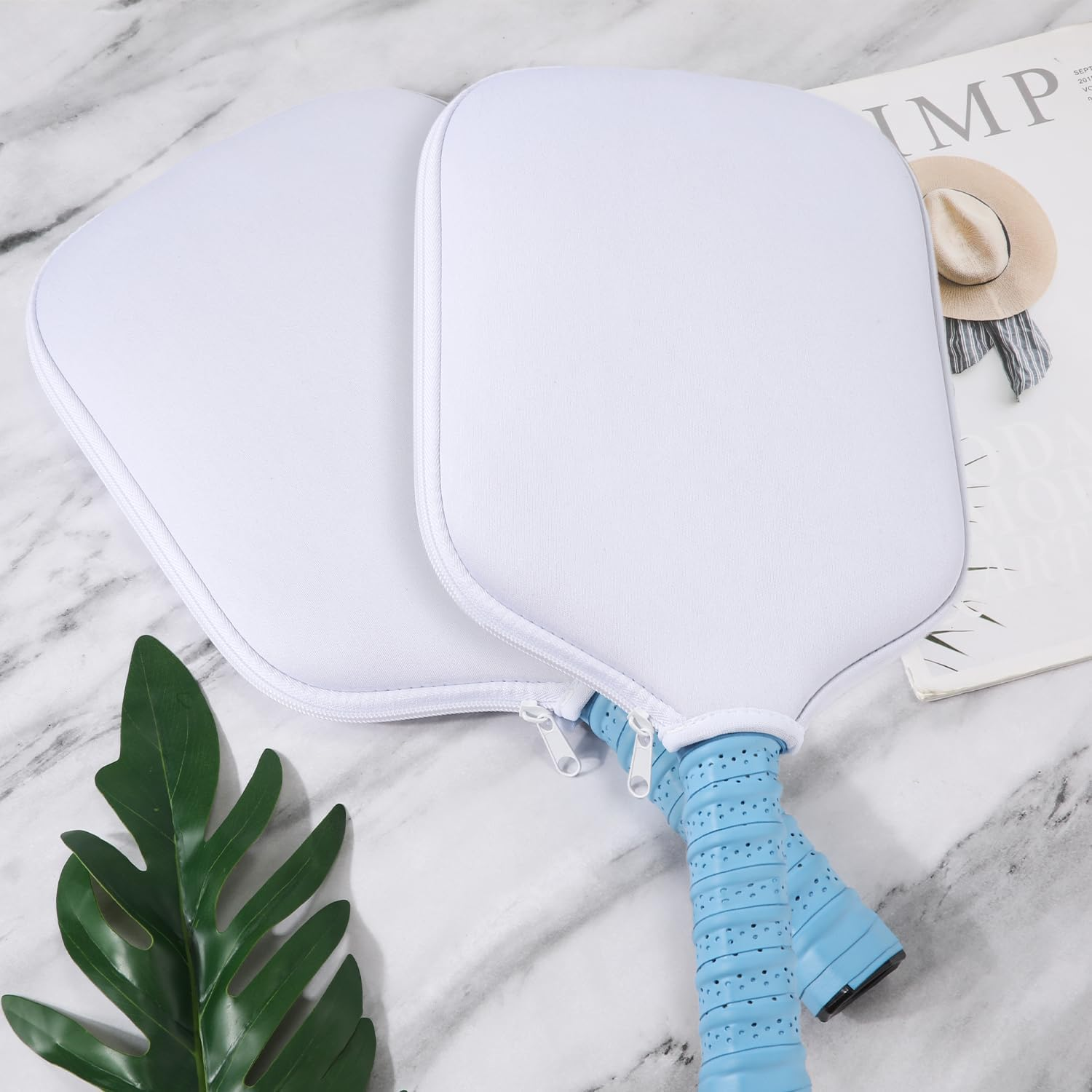 PEUTIER 2Pcs Pickleball Paddle Covers, Waterproof Neoprene Pickle Ball Covers Protective Pickleball Racket Holder Sleeve with Zipper Fits Most Paddle Racket (White) image number 6