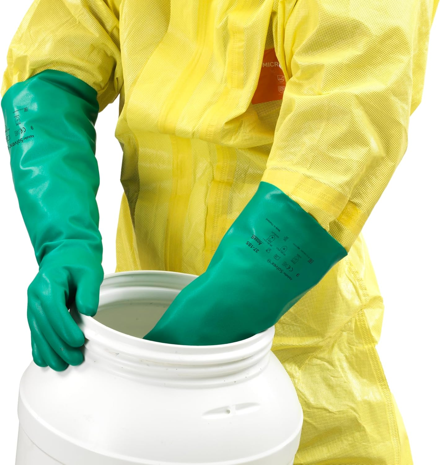 Ansell Alphatec 37-185 Chemical-Resistant Nitrile Gloves, Liquid and Splash Protection, Food-Handling, Silicone and Latex-Free Work Glove, Waterproof, Reusable, Green, Size M (1 Pair)